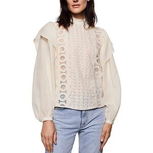 Mango long sleeve blouse with eyelet lace and ruffled sleeves size S